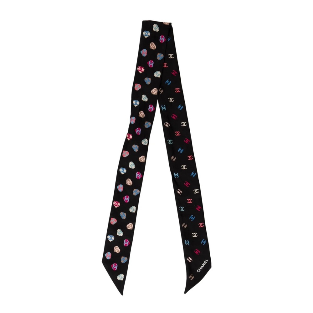 CHANEL Black Silk Bandeau with Multicolor Logo